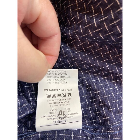 Circle of Gentlemen Shirt 38/15 Navy Geometric Pattern Slim Fit Dress Shirt Luxe - Picture 5 of 8